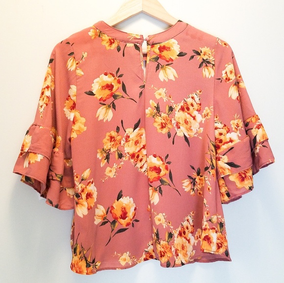 Urban Outfitters Floral Ruffle Bell Sleeve Top - Picture 2 of 4